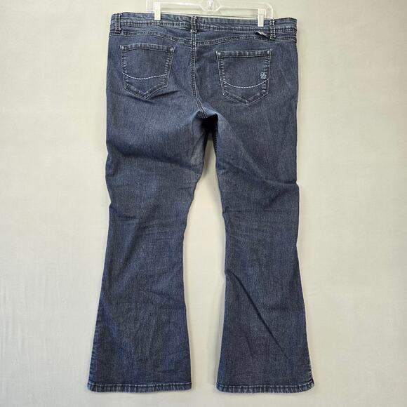Source of Wisdom Blue Jeans Stretch Flare Dark Stonewash Denim Women Plus 20 Zip - Picture 2 of 6
